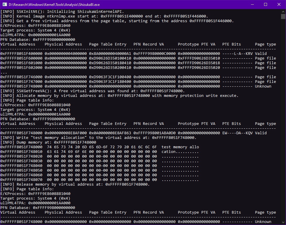 Mechanism for memory allocation at any specified virtual address in kernel mode.